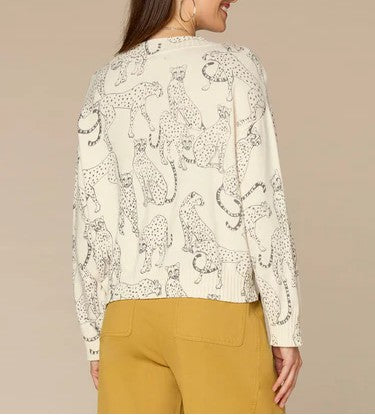 Long Straight Sleeve Ribbed Boat Neck Printed Pull Over Sweater