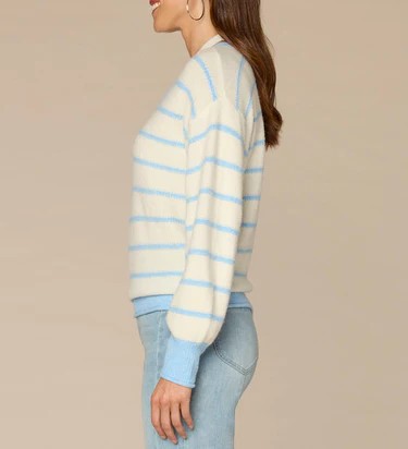 Long Sleeve Twofer V-Neck Novelty Stitch Stripe Sweater