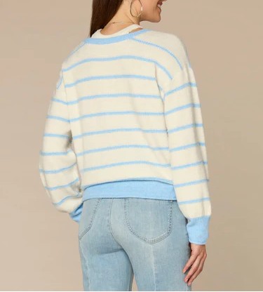 Long Sleeve Twofer V-Neck Novelty Stitch Stripe Sweater