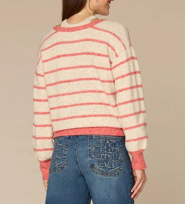 Long Sleeve Twofer V-Neck Novelty Stitch Stripe Sweater