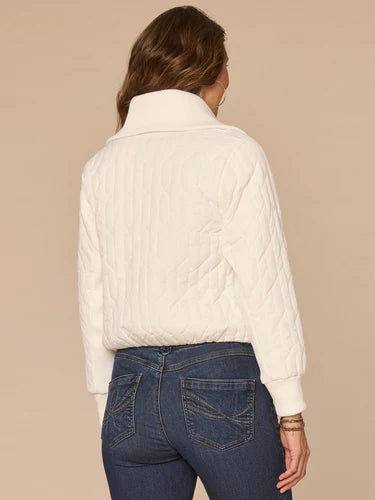 Long Sleeve Collar Neck Zip Front Quilted Sweater Jacket